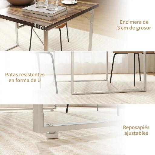 Mesa de Comedor Extensible de 120-160 cm Diseño Rústico con Tablero de Madera Vintage y Patas Metálicas en U Marrón [4]
