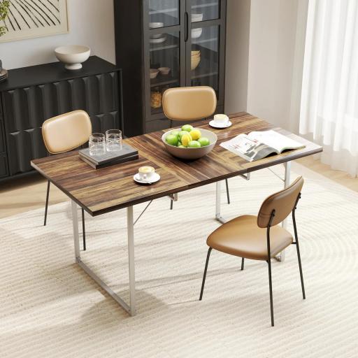Mesa de Comedor Extensible de 120-160 cm Diseño Rústico con Tablero de Madera Vintage y Patas Metálicas en U Marrón [6]