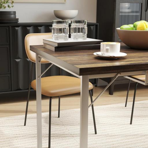 Mesa de Comedor Extensible de 120-160 cm Diseño Rústico con Tablero de Madera Vintage y Patas Metálicas en U Marrón [5]