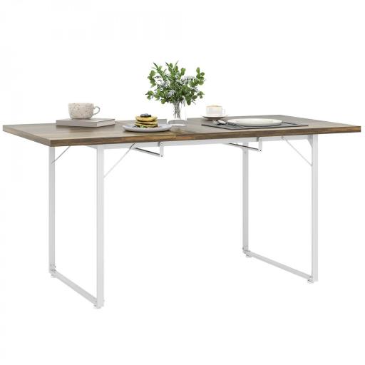 Mesa de Comedor Extensible de 120-160 cm Diseño Rústico con Tablero de Madera Vintage y Patas Metálicas en U Marrón [9]