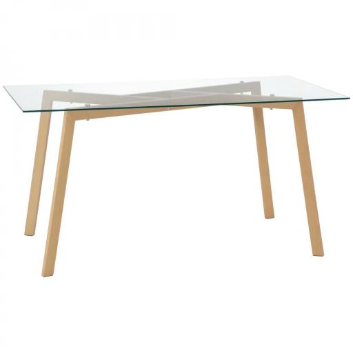 Mesa de Comedor para 6 Personas con Encimera de Cristal y Patas de Acero Efecto Madera 150x75x76 cm Transparente [8]