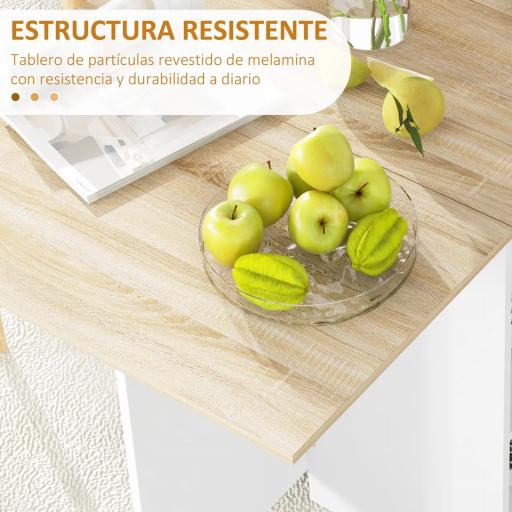 Mesa de Cocina Plegable con Ruedas Alas Abatibles Cajón y Estantes para 2-4 Personas 120x72x75 cm Roble y Blanco [4]