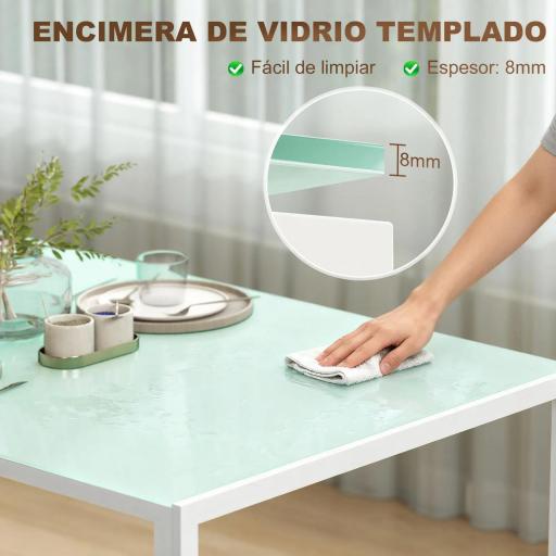 Mesa de Comedor de Cristal Rectangular para 6 Personas con Patas de Metal para Cocina Salón 140x80x75 cm Blanco [3]