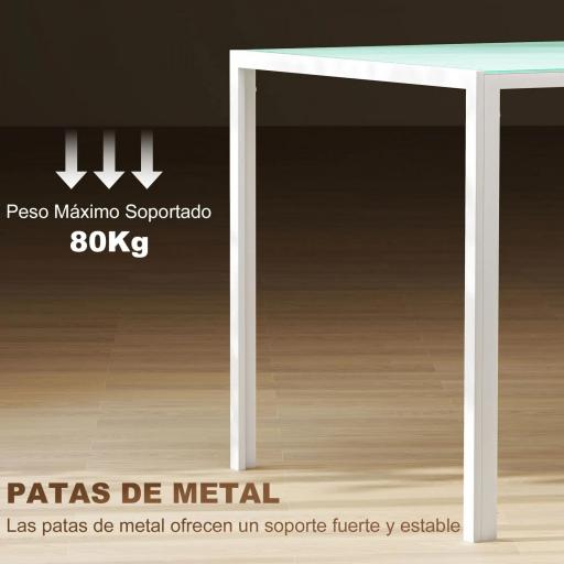 Mesa de Comedor de Cristal Rectangular para 6 Personas con Patas de Metal para Cocina Salón 140x80x75 cm Blanco [5]