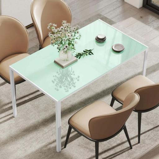 Mesa de Comedor de Cristal Rectangular para 6 Personas con Patas de Metal para Cocina Salón 140x80x75 cm Blanco [2]