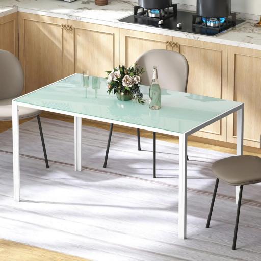 Mesa de Comedor de Cristal Rectangular para 6 Personas con Patas de Metal para Cocina Salón 140x80x75 cm Blanco [6]