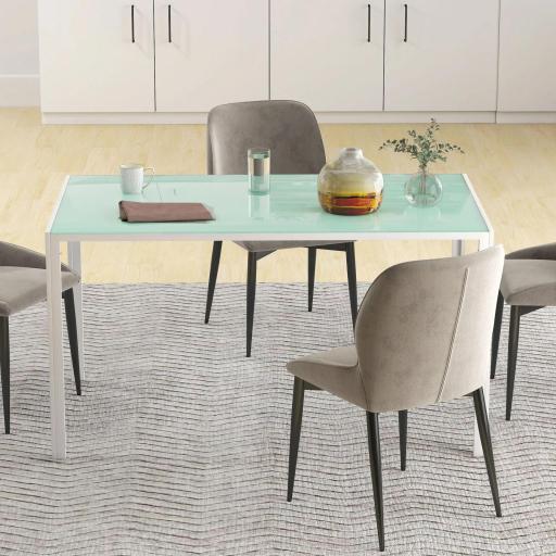 Mesa de Comedor de Cristal Rectangular para 6 Personas con Patas de Metal para Cocina Salón 140x80x75 cm Blanco [4]