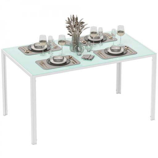 Mesa de Comedor de Cristal Rectangular para 6 Personas con Patas de Metal para Cocina Salón 140x80x75 cm Blanco [9]