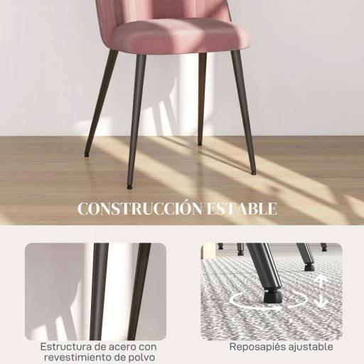 Pack de 4 Sillas de Comedor Modernas Sillas de Cocina Tapizada en Terciopelo con Respaldo Alto 50x52x83 cm Rosa Palo [4]