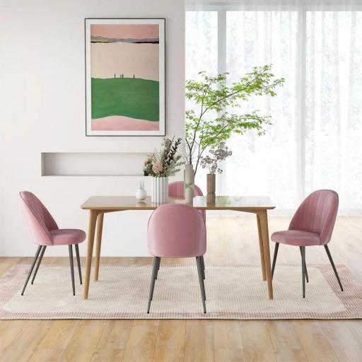Pack de 4 Sillas de Comedor Modernas Sillas de Cocina Tapizada en Terciopelo con Respaldo Alto 50x52x83 cm Rosa Palo [5]