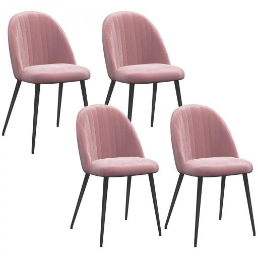 Pack de 4 Sillas de Comedor Modernas Sillas de Cocina Tapizada en Terciopelo con Respaldo Alto 50x52x83 cm Rosa Palo [8]