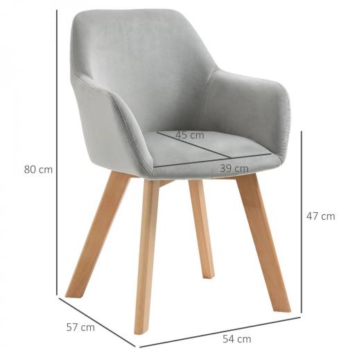 Juego de 2 Sillas de Comedor Modernas Tapizadas en Terciopelo con Patas de Madera para Salón 54x57x80 cm Gris [1]