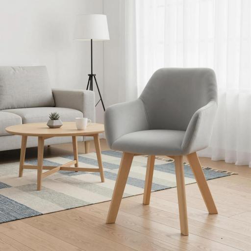 Juego de 2 Sillas de Comedor Modernas Tapizadas en Terciopelo con Patas de Madera para Salón 54x57x80 cm Gris [5]