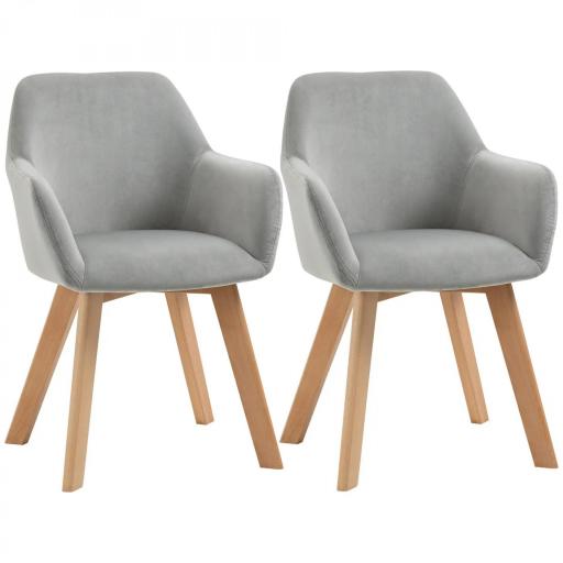 Juego de 2 Sillas de Comedor Modernas Tapizadas en Terciopelo con Patas de Madera para Salón 54x57x80 cm Gris [8]