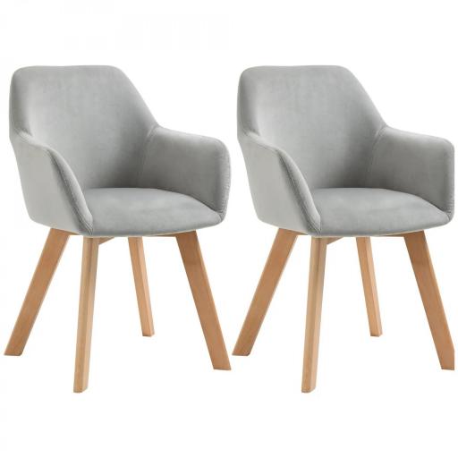Juego de 2 Sillas de Comedor Modernas Tapizadas en Terciopelo con Patas de Madera para Salón 54x57x80 cm Gris [9]