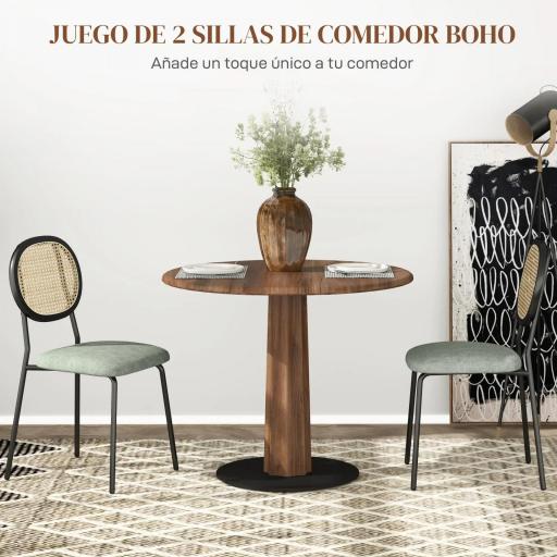 Pack de 2 Sillas de Comedor con Respaldo de Ratán Sintético y Marco de Acero para Salón 44x54x87 cm Verde Oscuro y Negro [3]