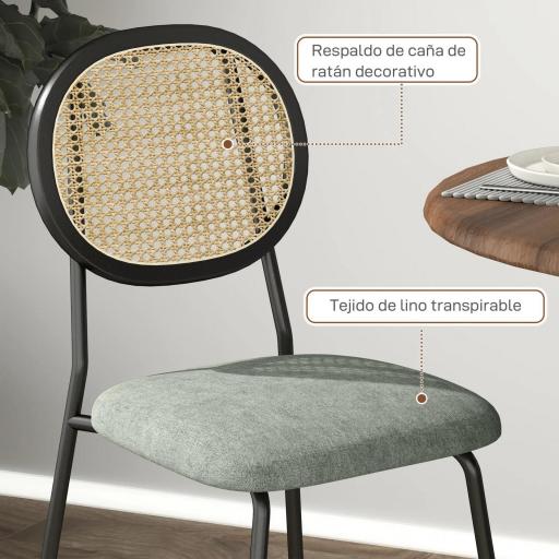 Pack de 2 Sillas de Comedor con Respaldo de Ratán Sintético y Marco de Acero para Salón 44x54x87 cm Verde Oscuro y Negro [6]