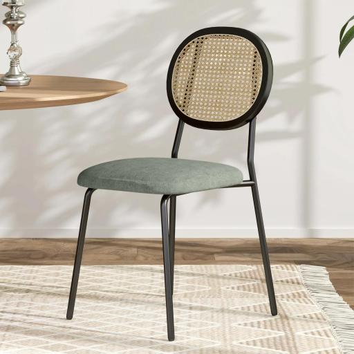 Pack de 2 Sillas de Comedor con Respaldo de Ratán Sintético y Marco de Acero para Salón 44x54x87 cm Verde Oscuro y Negro [4]