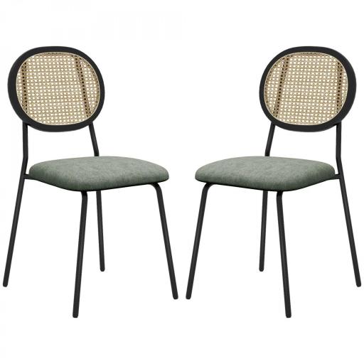 Pack de 2 Sillas de Comedor con Respaldo de Ratán Sintético y Marco de Acero para Salón 44x54x87 cm Verde Oscuro y Negro [8]