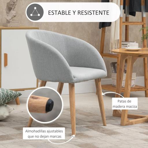 de Comedor Tapizada en Lino Sintético Transpirable con Asiento Acolchado y Patas de Madera Silla de Ocio Moderna para Salón Dormitorio 55x58x74 cm Gris [4]