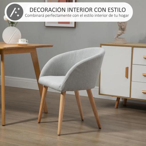 de Comedor Tapizada en Lino Sintético Transpirable con Asiento Acolchado y Patas de Madera Silla de Ocio Moderna para Salón Dormitorio 55x58x74 cm Gris [3]