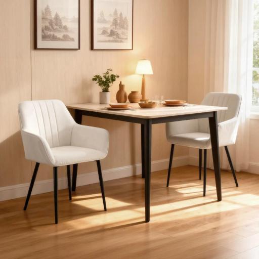 Pack de 2 Sillas de Cocina con Respaldo Reposabrazos y Patas de Metal para Salón 59,5x56,5x81 cm Beige