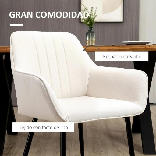 Pack de 2 Sillas de Cocina con Respaldo Reposabrazos y Patas de Metal para Salón 59,5x56,5x81 cm Beige [4]