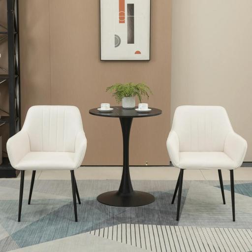 Pack de 2 Sillas de Cocina con Respaldo Reposabrazos y Patas de Metal para Salón 59,5x56,5x81 cm Beige [6]