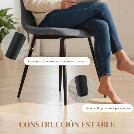 Juego de 4 Sillas de Comedor Tapizadas en Terciopelo con Patas de Acero para Salón 45x54x87 cm Gris [2]