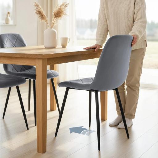 Juego de 4 Sillas de Comedor Tapizadas en Terciopelo con Patas de Acero para Salón 45x54x87 cm Gris [6]