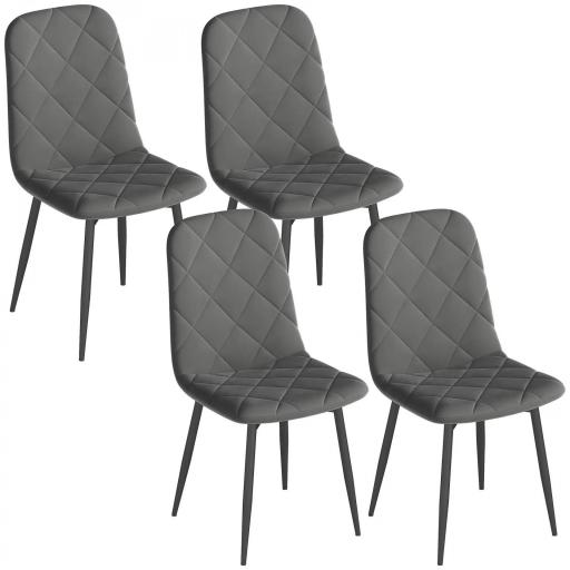 Juego de 4 Sillas de Comedor Tapizadas en Terciopelo con Patas de Acero para Salón 45x54x87 cm Gris [8]