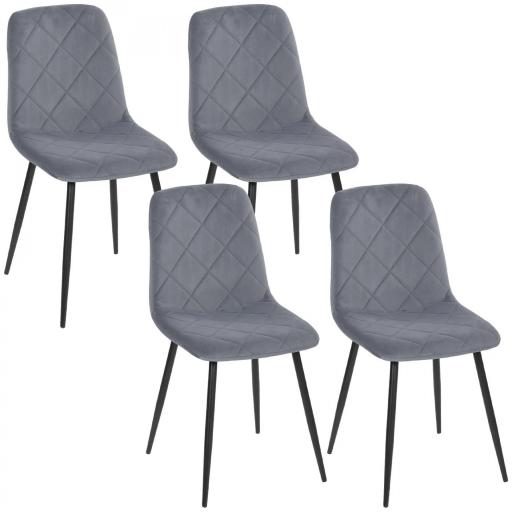 Juego de 4 Sillas de Comedor Tapizadas en Terciopelo con Patas de Acero para Salón 45x54x87 cm Gris [9]