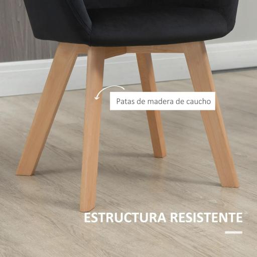 Juego de 2 Sillas de Comedor Modernas Tapizadas en Terciopelo con Patas de Madera para Salón 54x57x80 cm Negro [3]