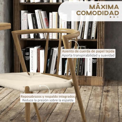 Pack de 2 Sillas de Comedor Moderno con Asiento de Cuerda de Papel Sillas de Cocina Apilables 51x51x71 cm Roble y Crema [3]