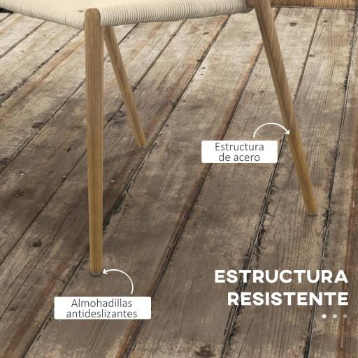 Pack de 2 Sillas de Comedor Moderno con Asiento de Cuerda de Papel Sillas de Cocina Apilables 51x51x71 cm Roble y Crema [4]