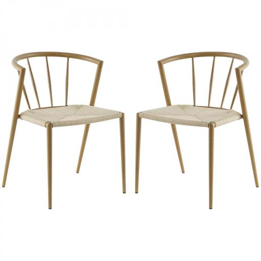 Pack de 2 Sillas de Comedor Moderno con Asiento de Cuerda de Papel Sillas de Cocina Apilables 51x51x71 cm Roble y Crema [9]