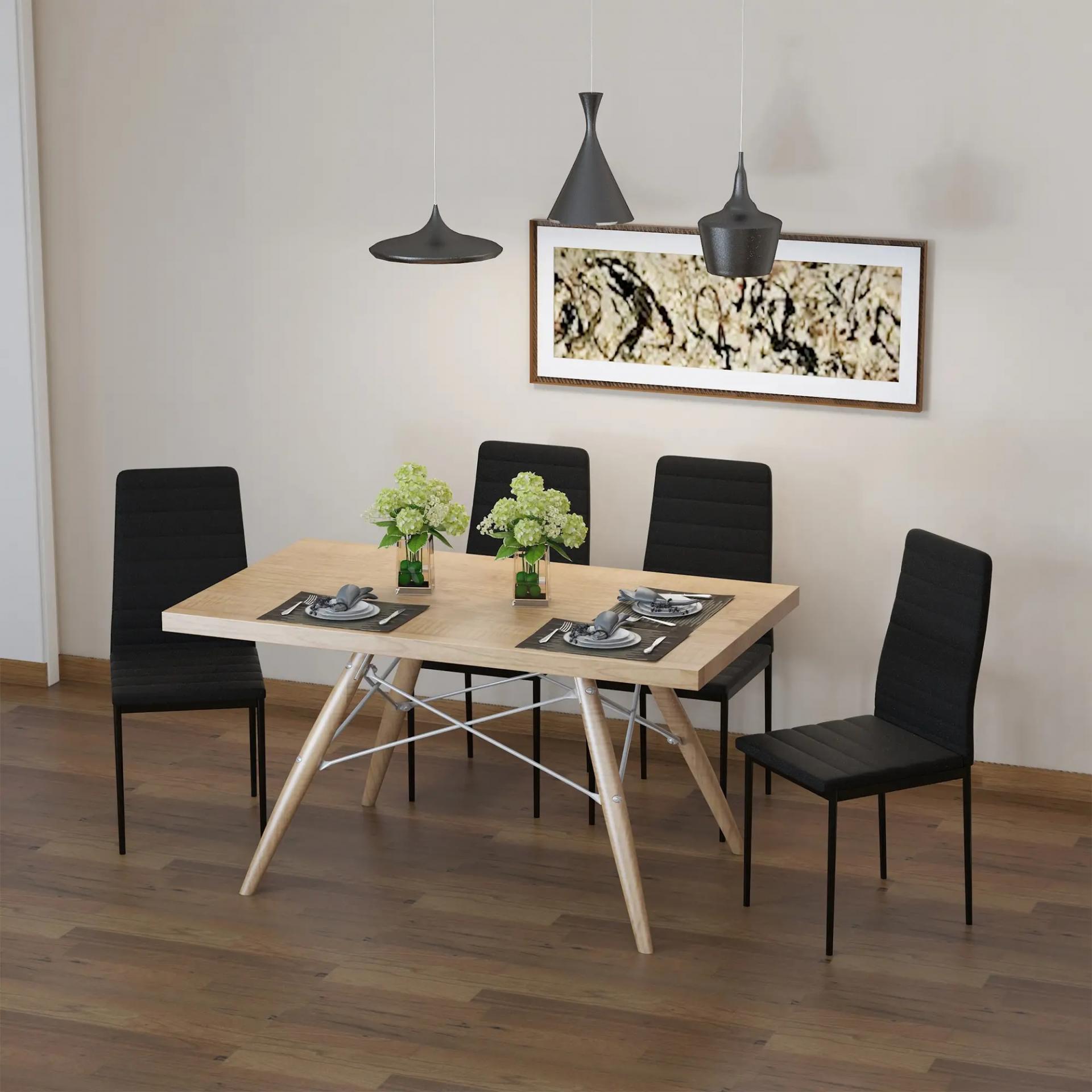 Pack de 4 Sillas de Cocina Modernas Tapizadas en Lino y Patas de Metal para Salón Carga 120 kg 41x50x97 cm Negro