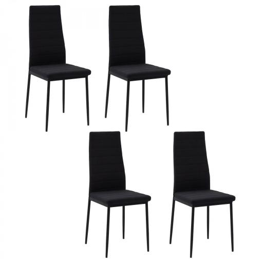 Pack de 4 Sillas de Cocina Modernas Tapizadas en Lino y Patas de Metal para Salón Carga 120 kg 41x50x97 cm Negro [8]