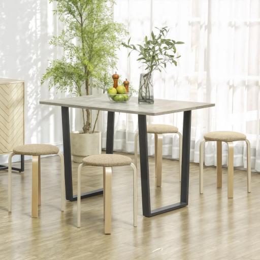 Juego de 4 Taburetes Redondos de Madera Apilables con Asiento Acolchado para Cocina Comedor Dormitorio Caqui [5]