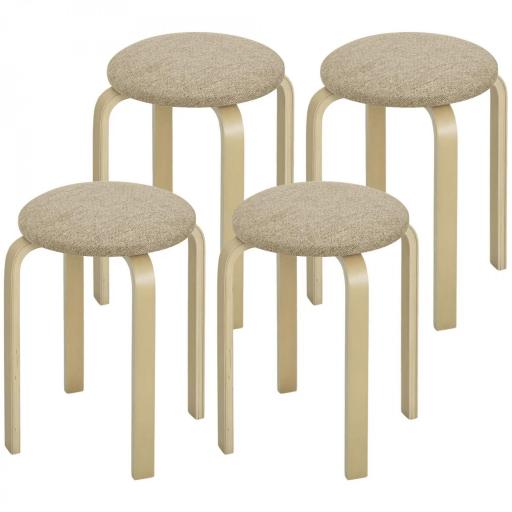 Juego de 4 Taburetes Redondos de Madera Apilables con Asiento Acolchado para Cocina Comedor Dormitorio Caqui [8]