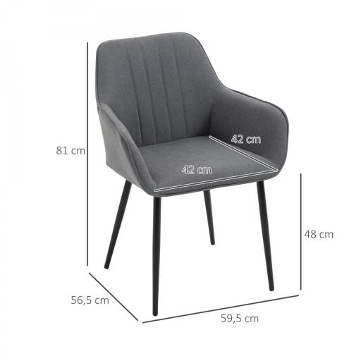 Pack de 2 Sillas de Cocina con Respaldo Reposabrazos y Patas de Metal para Salón 59,5x56,5x81 cm Gris Oscuro [1]