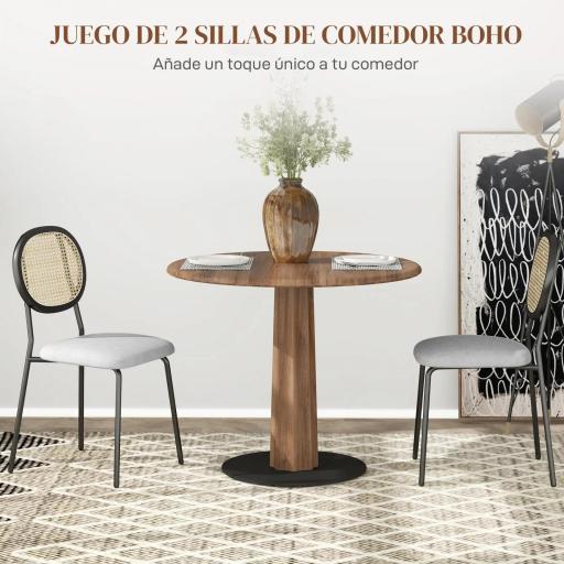 de 2 Sillas de Comedor con Respaldo de Ratán Sintético y Marco de Acero para Salón 44x54x87 cm Gris y Negro [4]