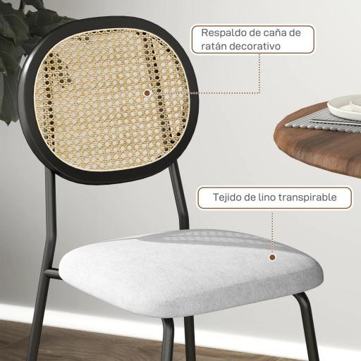 de 2 Sillas de Comedor con Respaldo de Ratán Sintético y Marco de Acero para Salón 44x54x87 cm Gris y Negro [2]