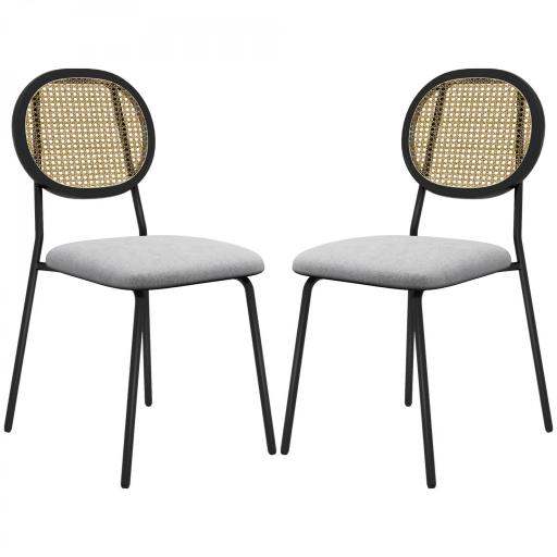 de 2 Sillas de Comedor con Respaldo de Ratán Sintético y Marco de Acero para Salón 44x54x87 cm Gris y Negro [8]