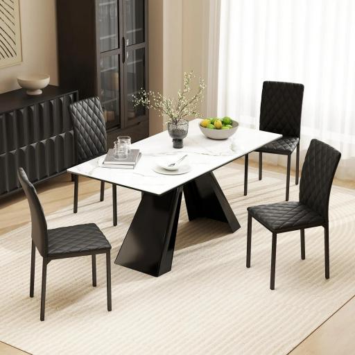 Pack de 4 Sillas de Comedor con Respaldo Alto Tapizadas en Cuero Sintético Patas de Acero Negro