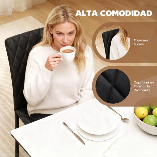 Pack de 4 Sillas de Comedor con Respaldo Alto Tapizadas en Cuero Sintético Patas de Acero Negro [1]