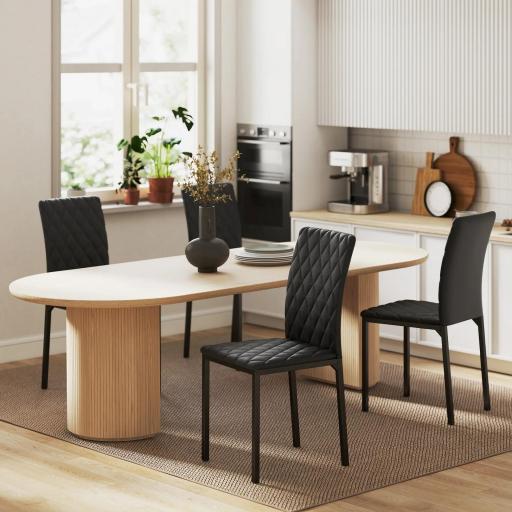 Pack de 4 Sillas de Comedor con Respaldo Alto Tapizadas en Cuero Sintético Patas de Acero Negro [2]