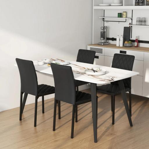 Pack de 4 Sillas de Comedor con Respaldo Alto Tapizadas en Cuero Sintético Patas de Acero Negro [4]