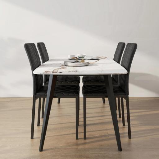 Pack de 4 Sillas de Comedor con Respaldo Alto Tapizadas en Cuero Sintético Patas de Acero Negro [6]