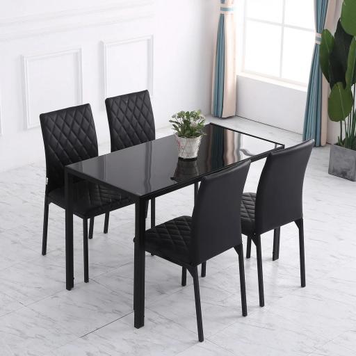 Pack de 4 Sillas de Comedor con Respaldo Alto Tapizadas en Cuero Sintético Patas de Acero Negro [3]